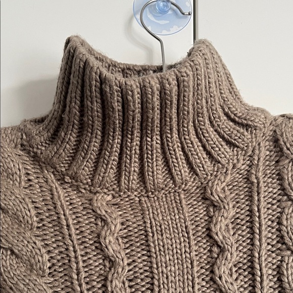 ASTR REVOLVE Taupe Brown Cable Knit Turtleneck Cropped Sweater, Size M - Picture 7 of 15